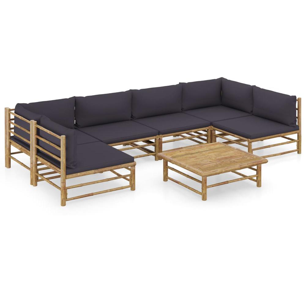 vidaXL 7 Piece Garden Lounge Set with Dark Gray Cushions Bamboo 8234. Picture 1