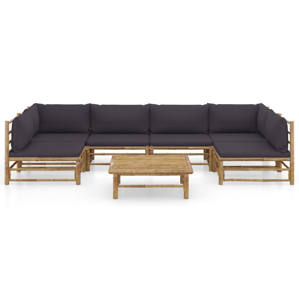 vidaXL 7 Piece Garden Lounge Set with Dark Gray Cushions Bamboo 8234. Picture 2