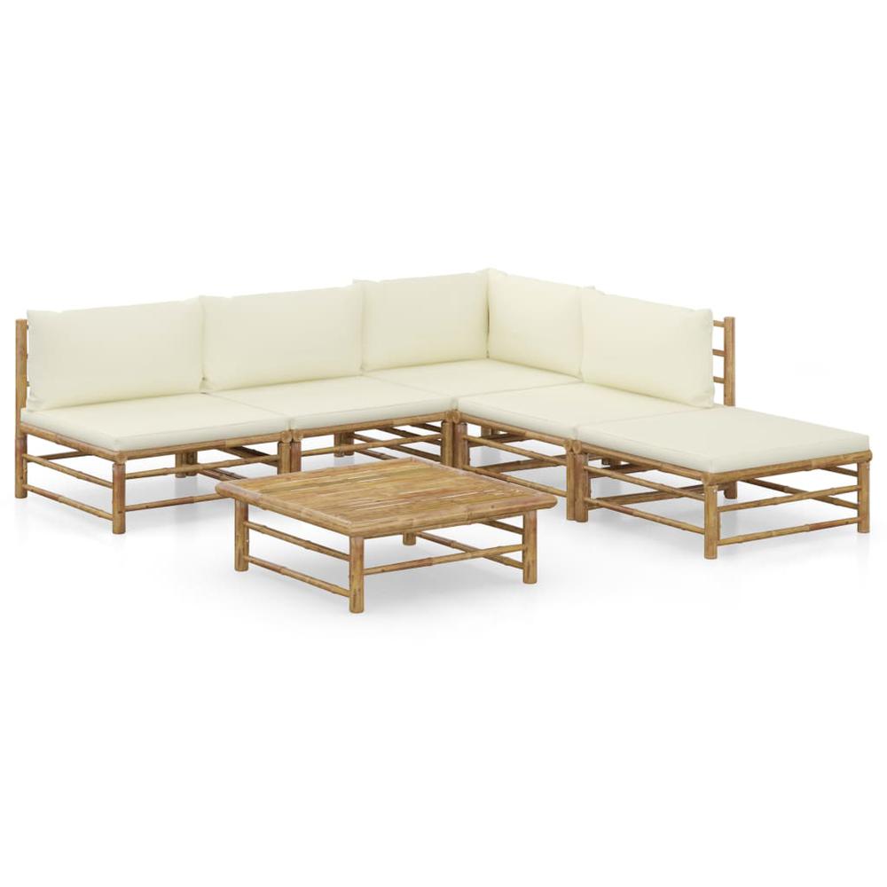 vidaXL 6 Piece Garden Lounge Set with Cream White Cushions Bamboo 8235. The main picture.