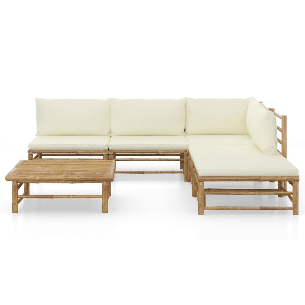 vidaXL 6 Piece Garden Lounge Set with Cream White Cushions Bamboo 8235. Picture 2