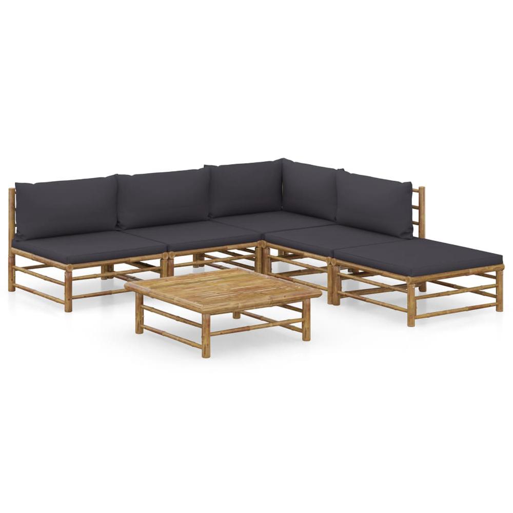 vidaXL 6 Piece Garden Lounge Set with Dark Gray Cushions Bamboo 8236. Picture 1