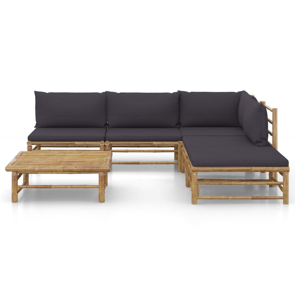 vidaXL 6 Piece Garden Lounge Set with Dark Gray Cushions Bamboo 8236. Picture 2