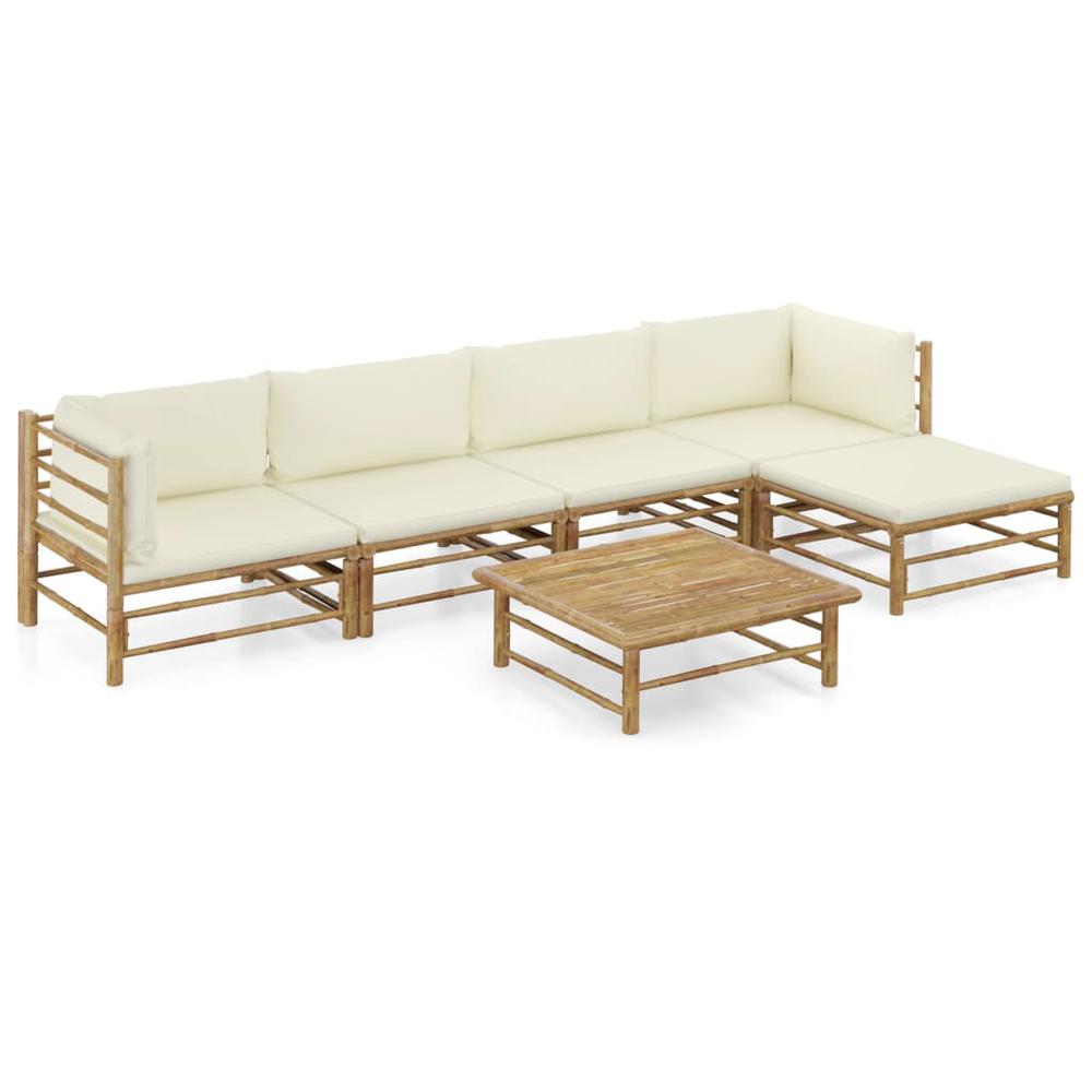 vidaXL 6 Piece Garden Lounge Set with Cream White Cushions Bamboo 8237. Picture 1