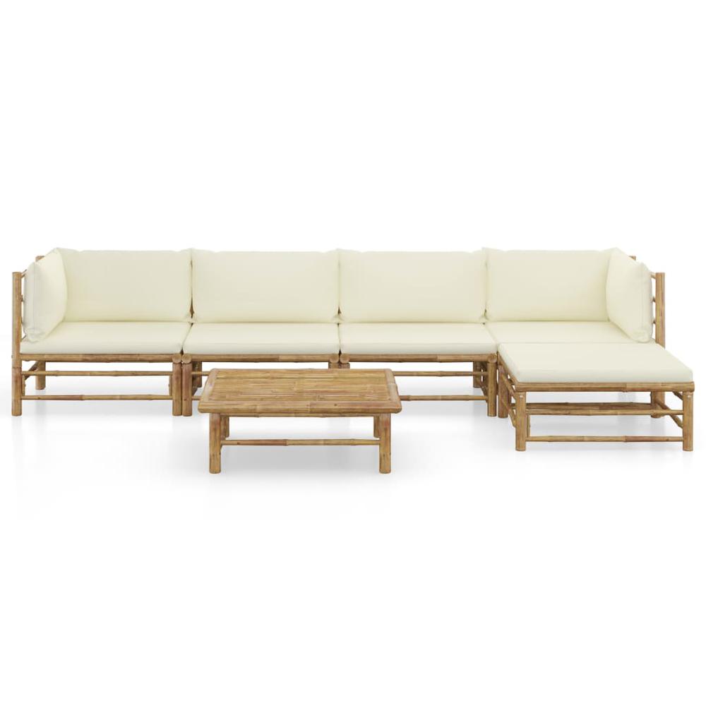 vidaXL 6 Piece Garden Lounge Set with Cream White Cushions Bamboo 8237. Picture 2