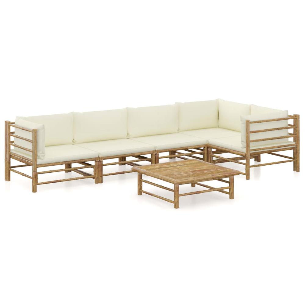 vidaXL 6 Piece Garden Lounge Set with Cream White Cushions Bamboo 8239. Picture 1