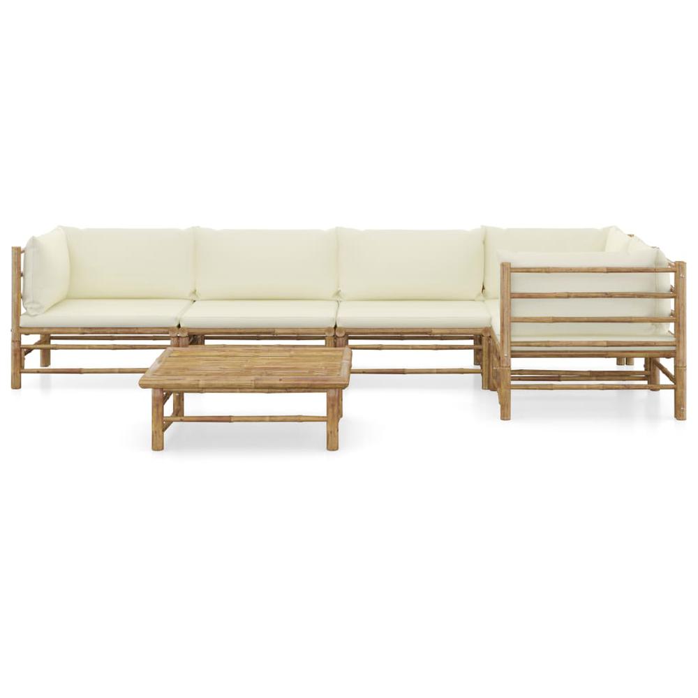 vidaXL 6 Piece Garden Lounge Set with Cream White Cushions Bamboo 8239. Picture 2