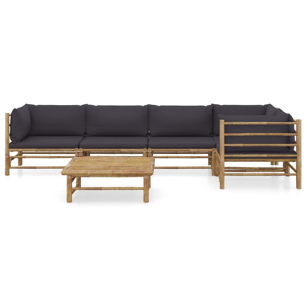 vidaXL 6 Piece Garden Lounge Set with Dark Gray Cushions Bamboo 8240. Picture 2