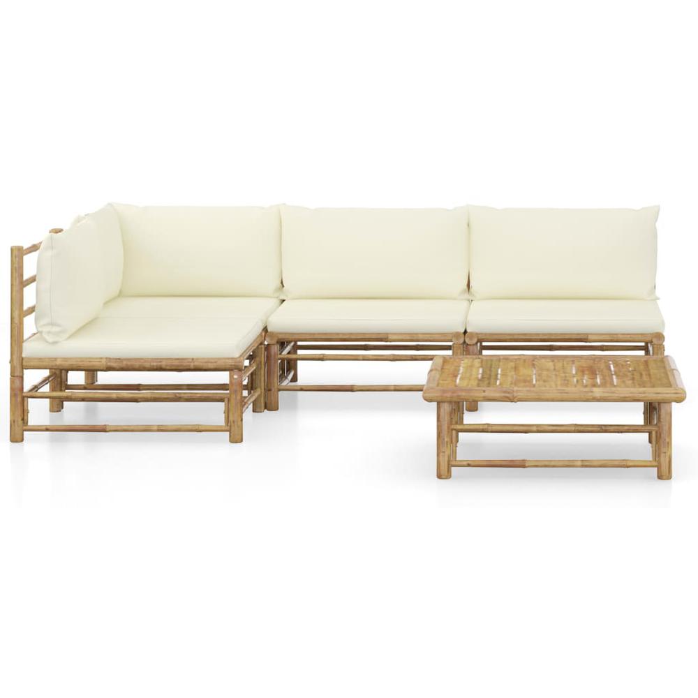 vidaXL 5 Piece Garden Lounge Set with Cream White Cushions Bamboo 8241. Picture 2