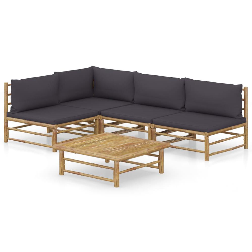 vidaXL 5 Piece Garden Lounge Set with Dark Gray Cushions Bamboo 8242. Picture 1