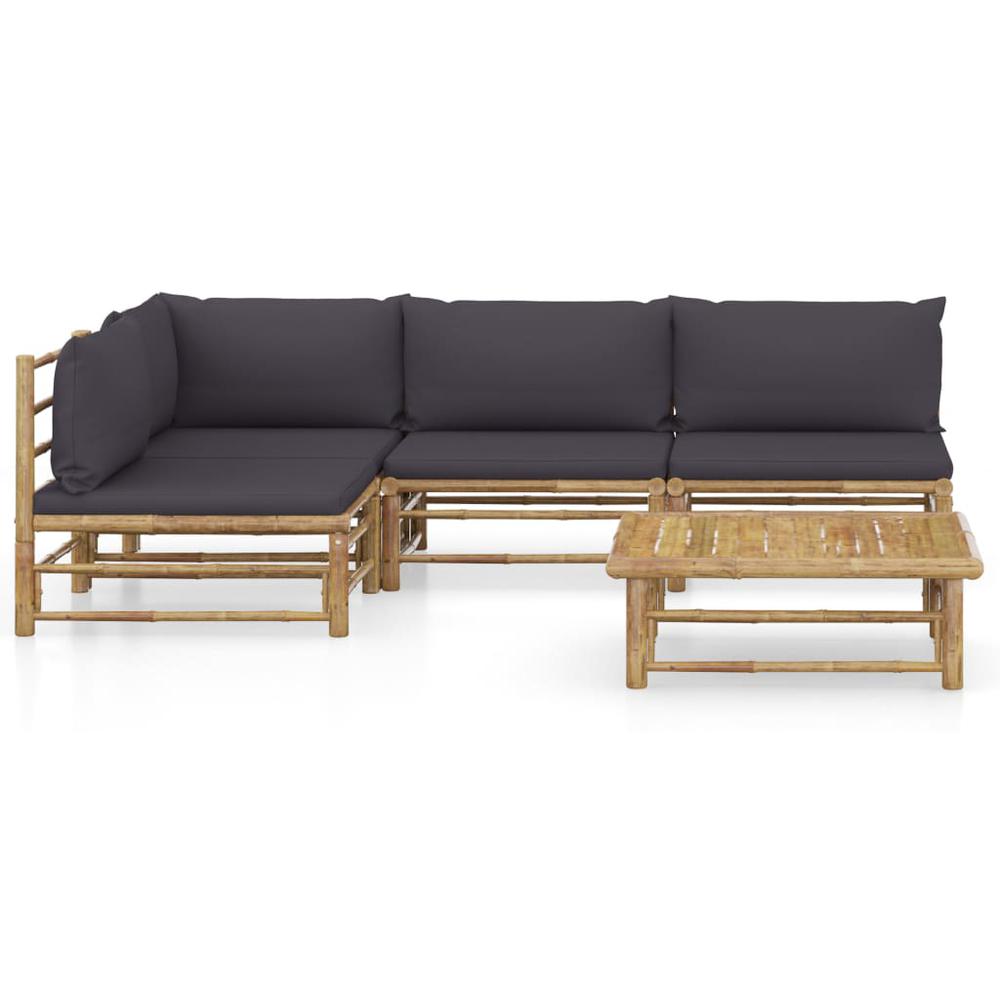 vidaXL 5 Piece Garden Lounge Set with Dark Gray Cushions Bamboo 8242. Picture 2