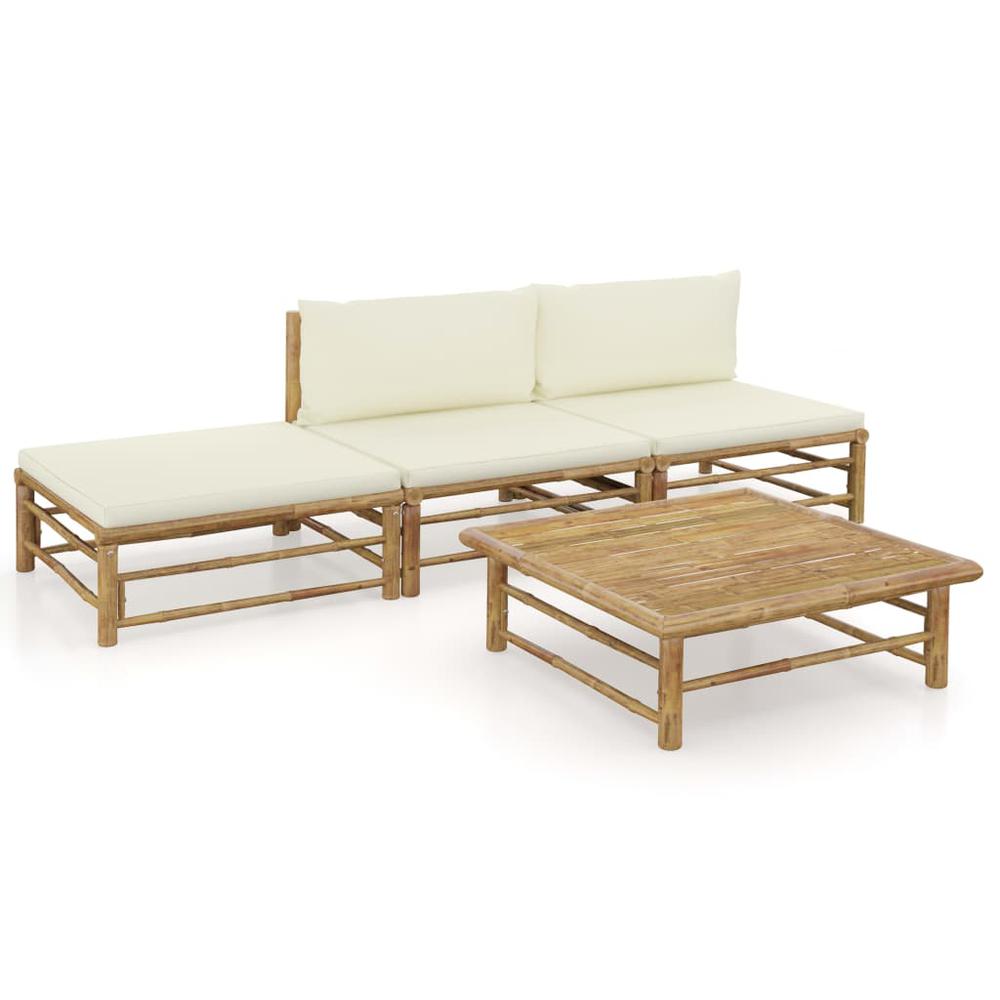 vidaXL 4 Piece Garden Lounge Set with Cream White Cushions Bamboo 8243. Picture 1