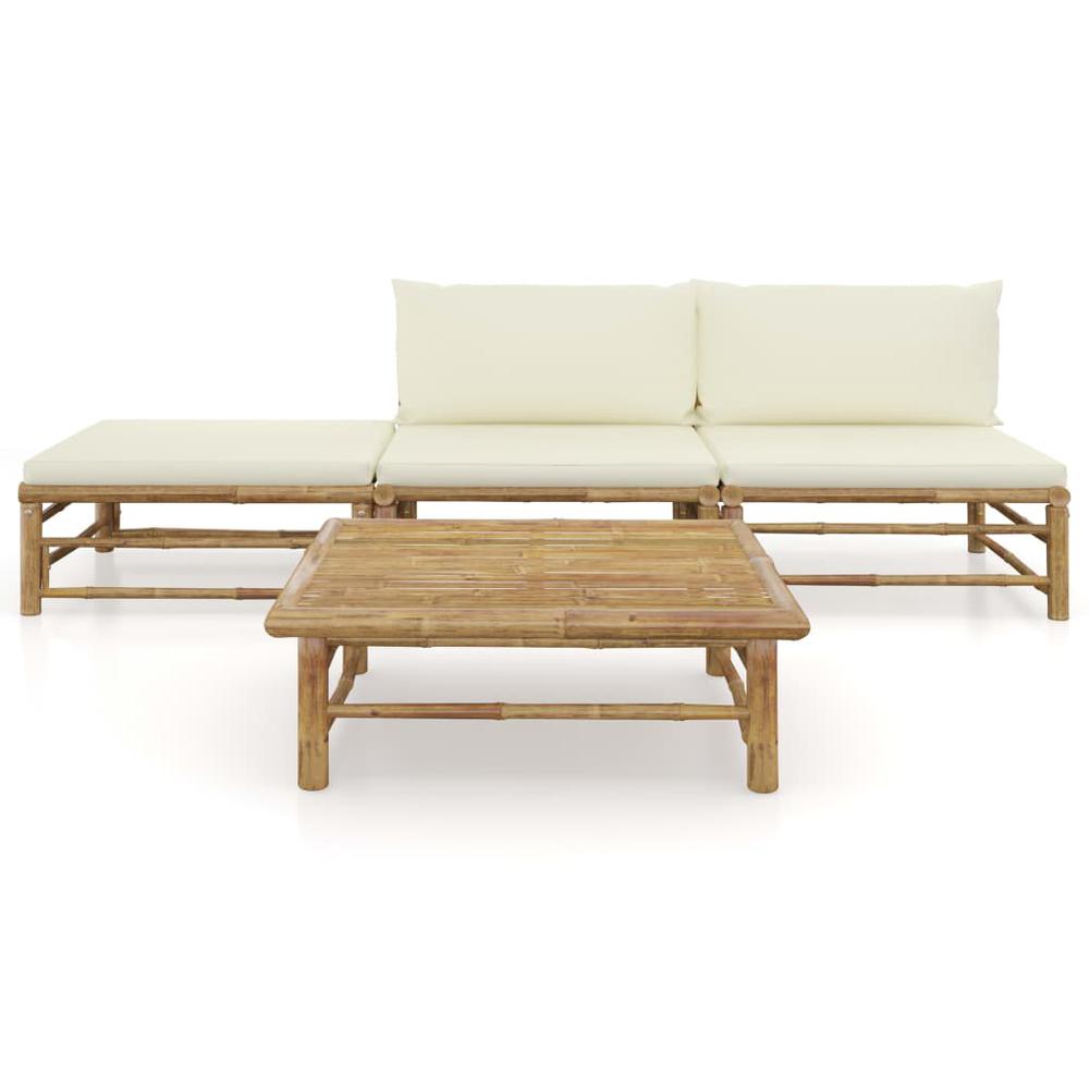 vidaXL 4 Piece Garden Lounge Set with Cream White Cushions Bamboo 8243. Picture 2