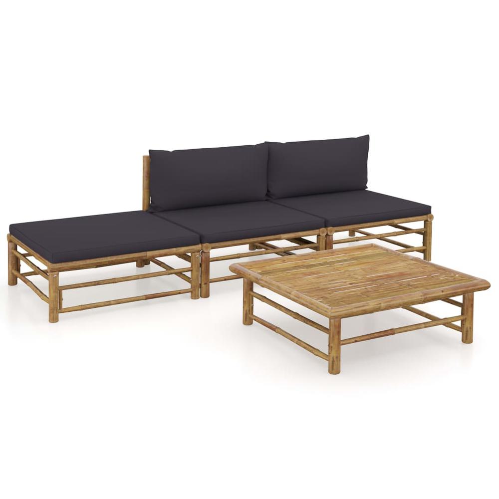 vidaXL 4 Piece Garden Lounge Set with Dark Gray Cushions Bamboo 8244. Picture 1