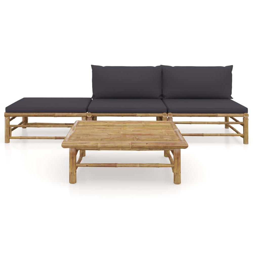 vidaXL 4 Piece Garden Lounge Set with Dark Gray Cushions Bamboo 8244. Picture 2
