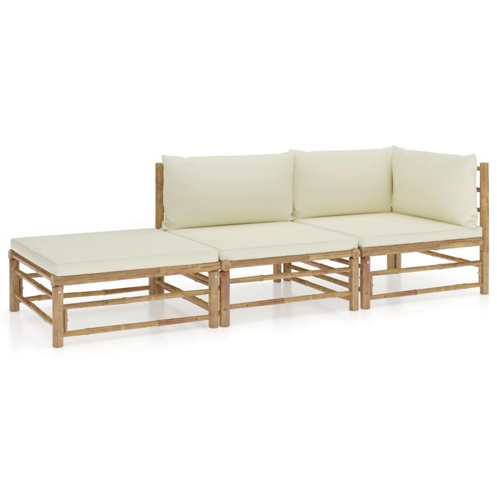 vidaXL 3 Piece Garden Lounge Set with Cream White Cushions Bamboo 8245. The main picture.