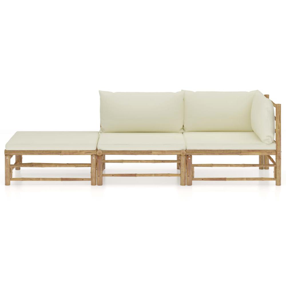 vidaXL 3 Piece Garden Lounge Set with Cream White Cushions Bamboo 8245. Picture 2