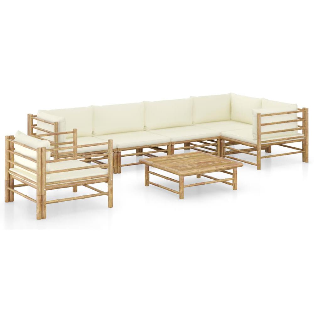 vidaXL 7 Piece Garden Lounge Set with Cream White Cushions Bamboo 8247. Picture 1