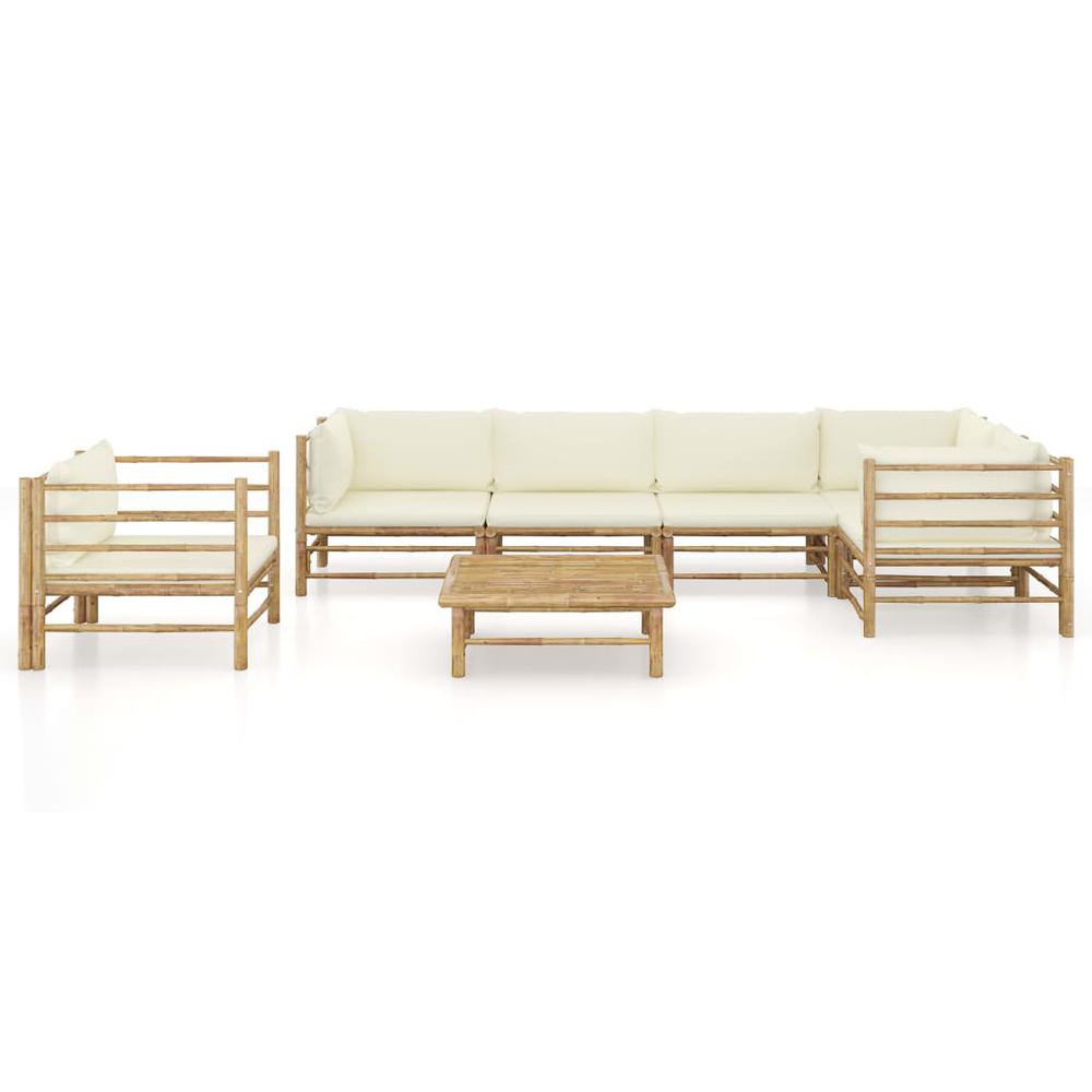 vidaXL 7 Piece Garden Lounge Set with Cream White Cushions Bamboo 8247. Picture 2
