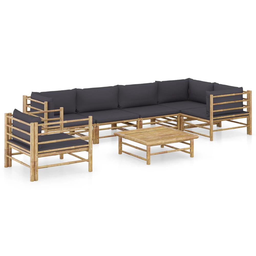 vidaXL 7 Piece Garden Lounge Set with Dark Gray Cushions Bamboo 8248. Picture 1
