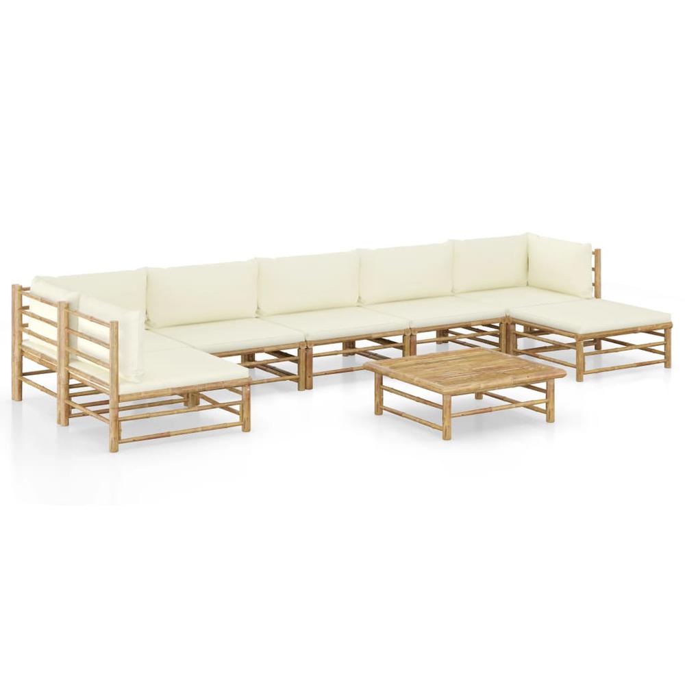 vidaXL 8 Piece Garden Lounge Set with Cream White Cushions Bamboo 8249. Picture 1