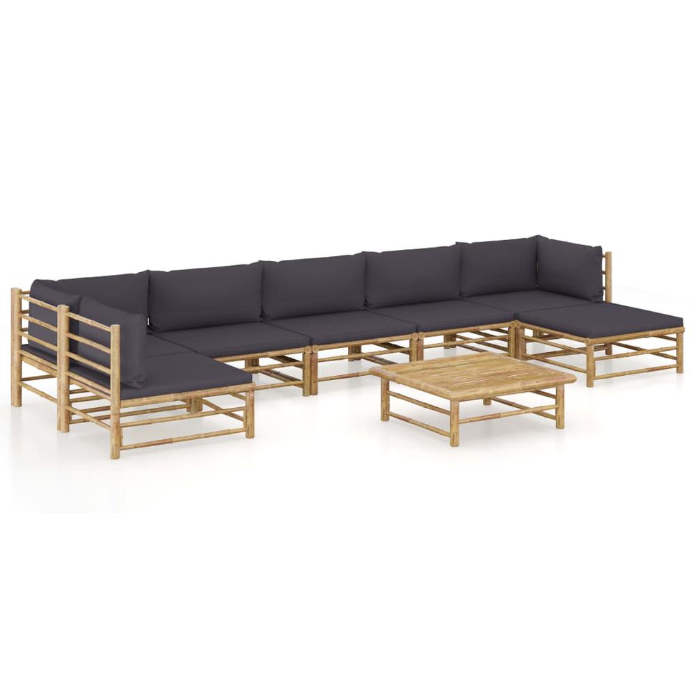vidaXL 8 Piece Garden Lounge Set with Dark Gray Cushions Bamboo 8250. Picture 1