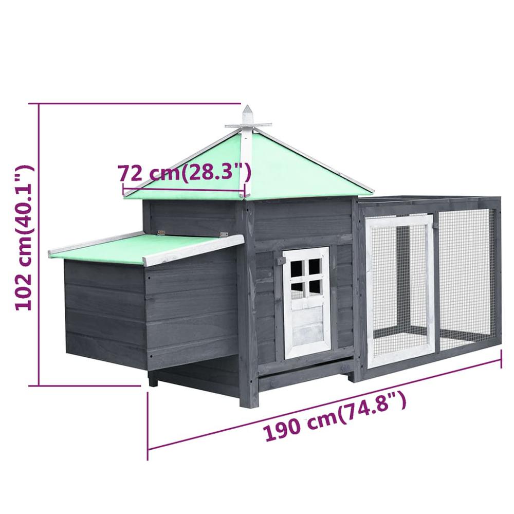 vidaXL Chicken Coop with Nest Box Gray 74.8"x28.3"x40.2" Solid Firwood. Picture 6