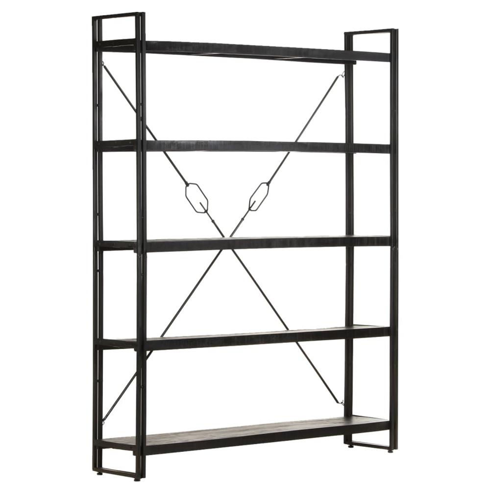 vidaXL 5-Tier Bookcase Black 55.1"x11.8"x70.9" Solid Mango Wood 0621. Picture 8