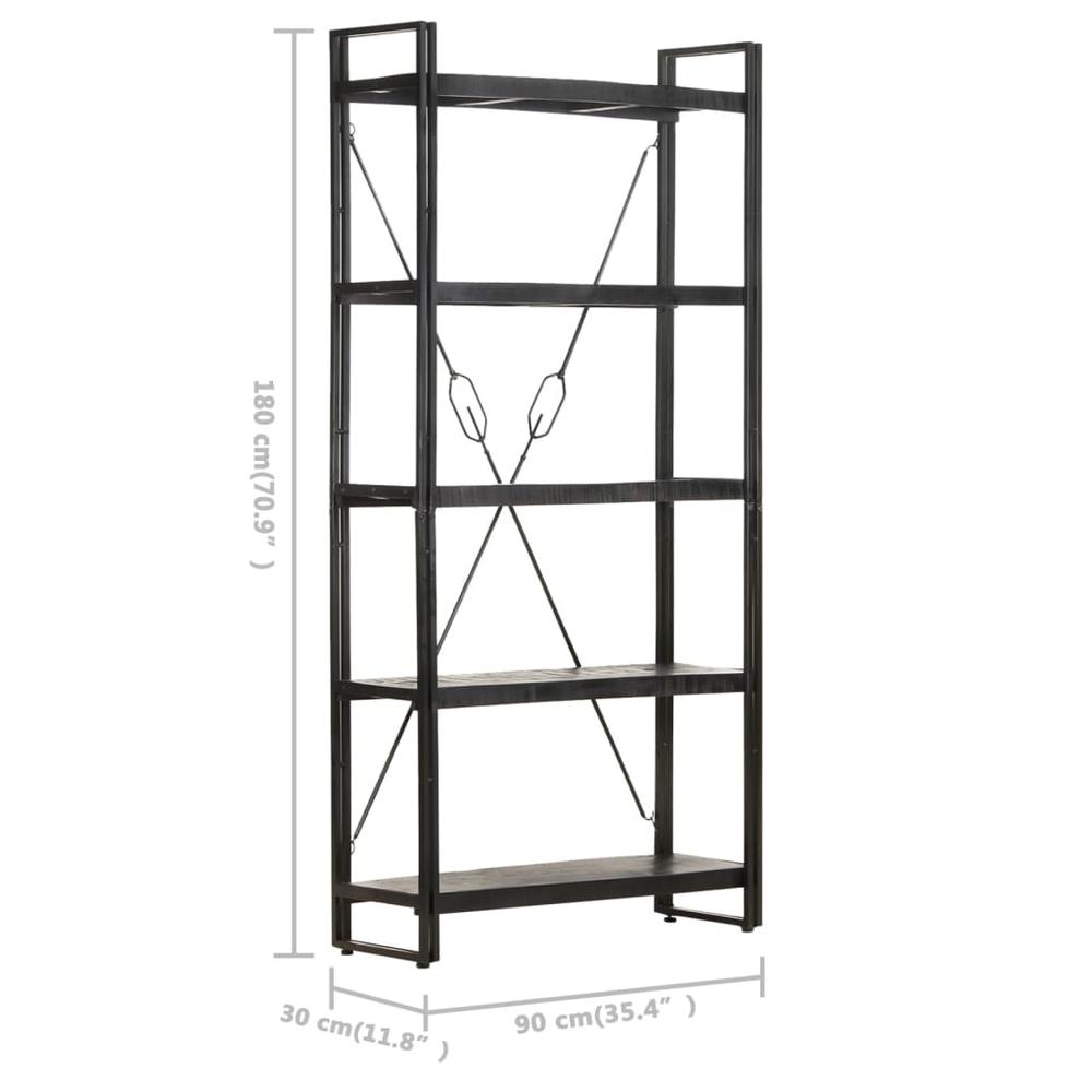 vidaXL 5-Tier Bookcase Black 35.4"x11.8"x70.9" Solid Mango Wood 0622. Picture 5