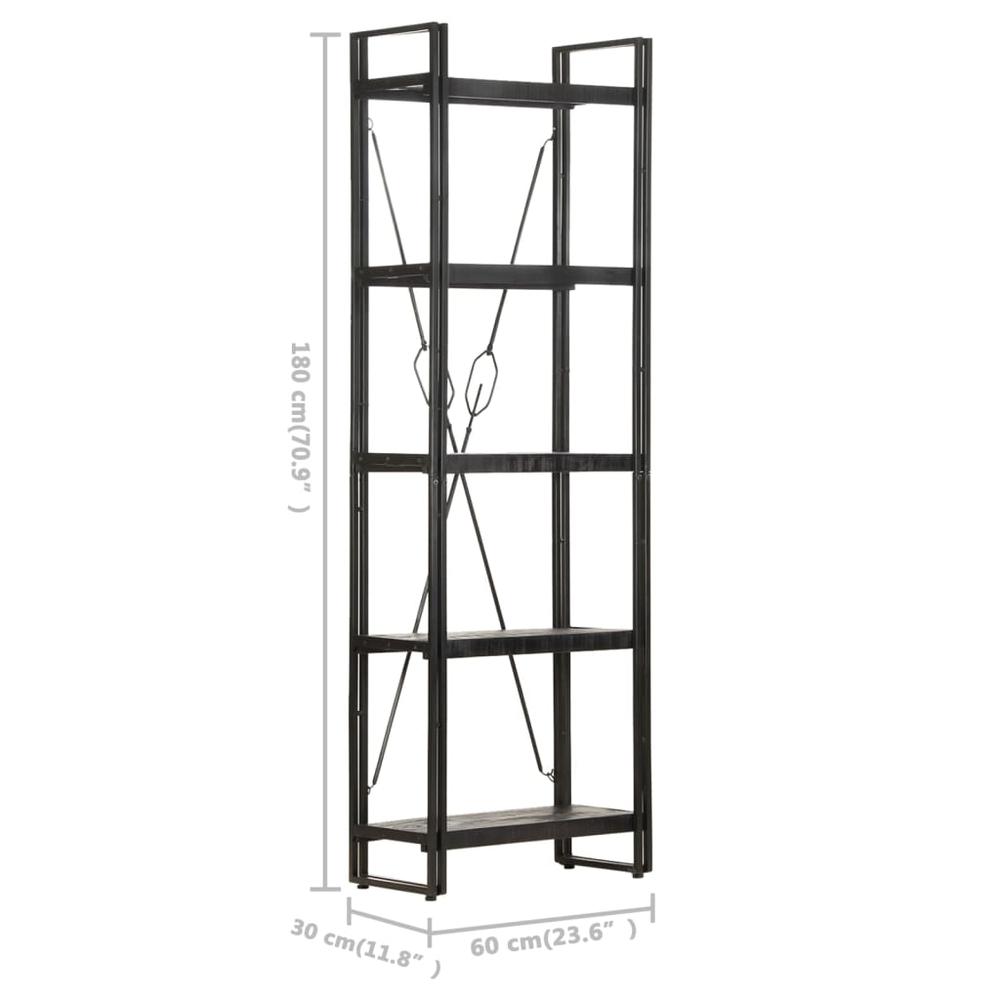 vidaXL 5-Tier Bookcase Black 23.6"x11.8"x70.9" Solid Mango Wood 0623. Picture 5