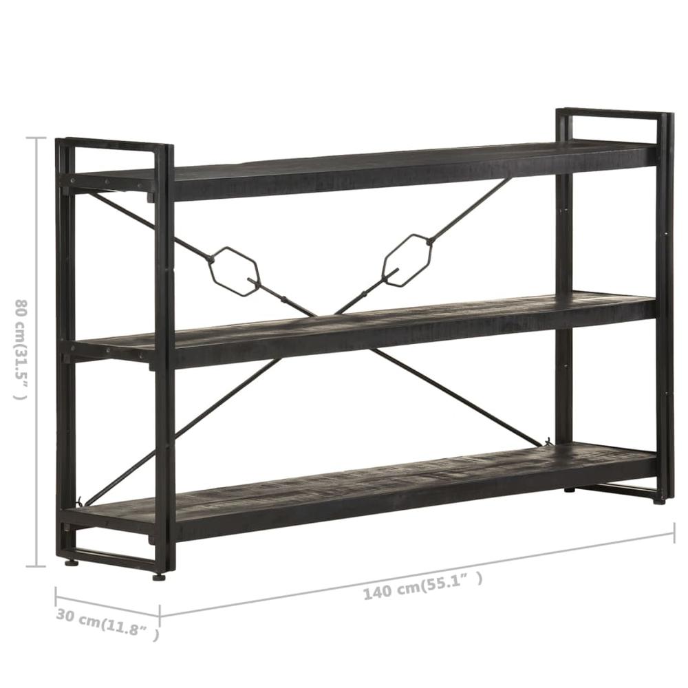 vidaXL 3-Tier Bookcase Black 55.1"x11.8"x31.5" Solid Mango Wood 0628. Picture 5