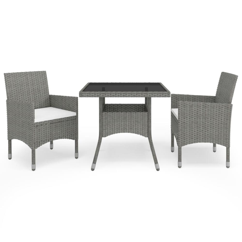 vidaXL 3 Piece Garden Dining Set Gray Poly Rattan and Glass, 3058309. Picture 1