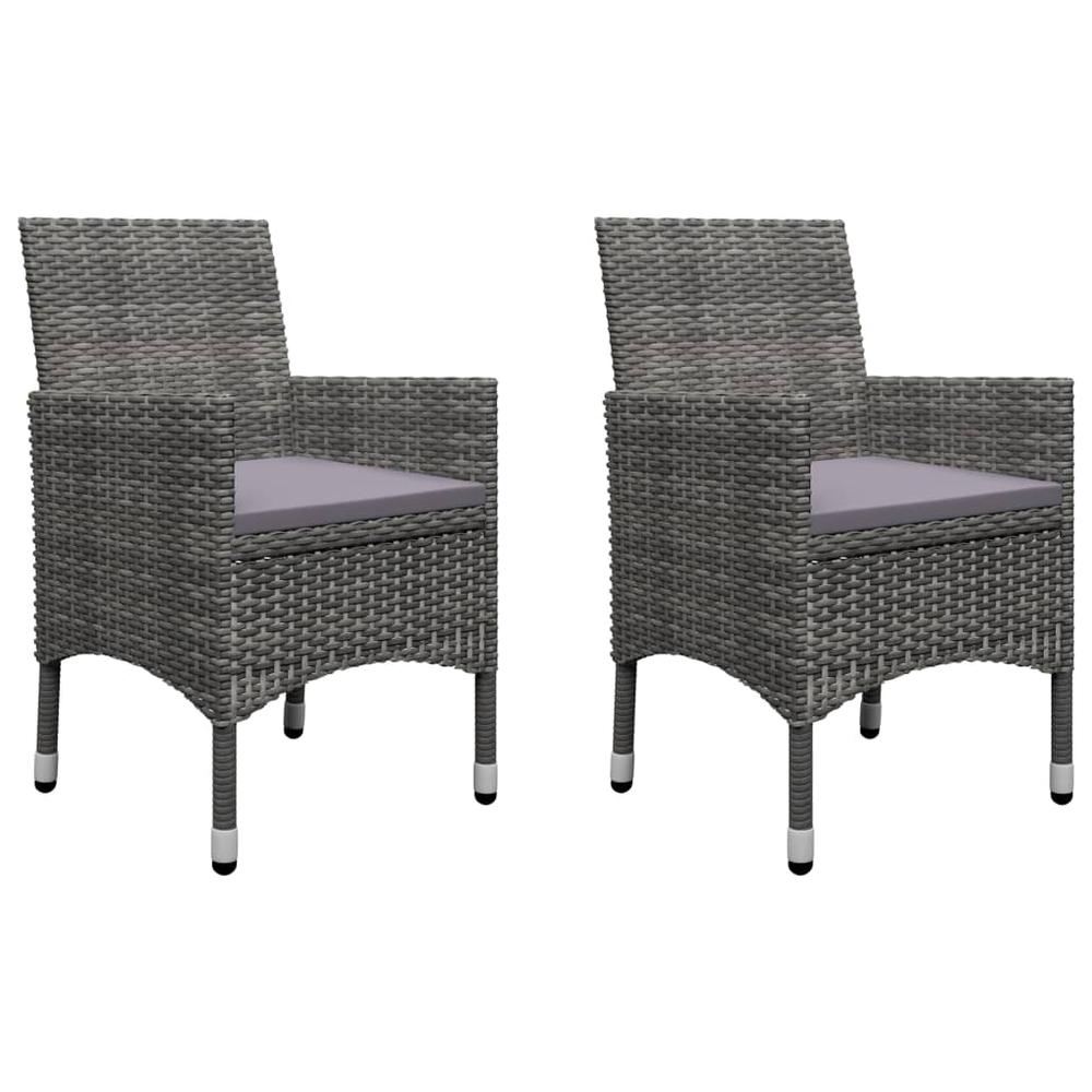vidaXL 3 Piece Bistro Set Poly Rattan and Tempered Glass Gray 8359. Picture 2
