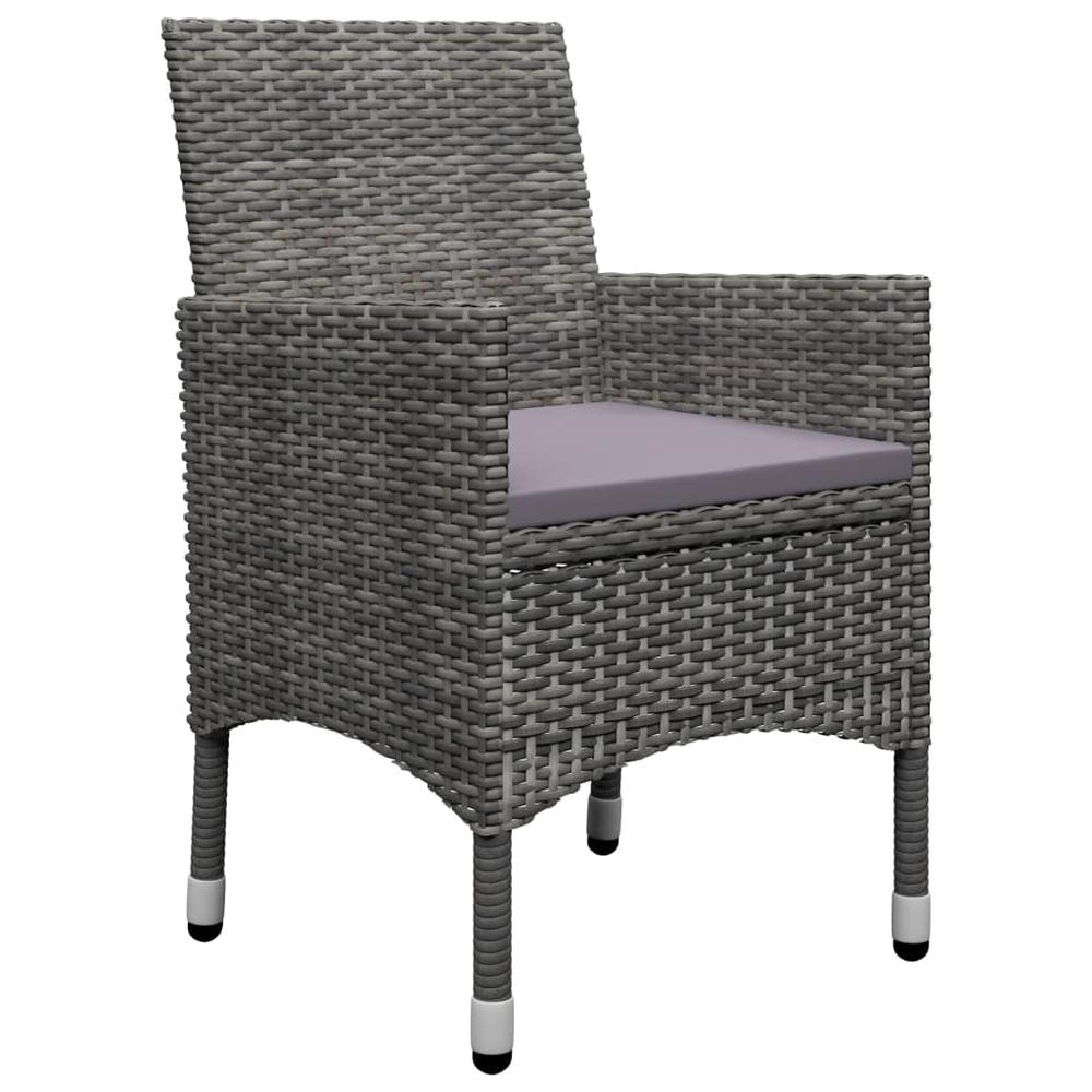 vidaXL 3 Piece Bistro Set Poly Rattan and Tempered Glass Gray 8359. Picture 3