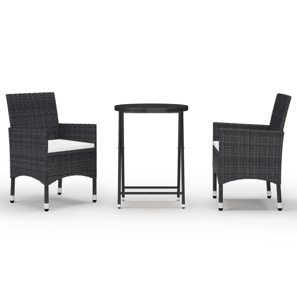vidaXL 3 Piece Garden Bistro Set Poly Rattan and Tempered Glass Black 8378. The main picture.