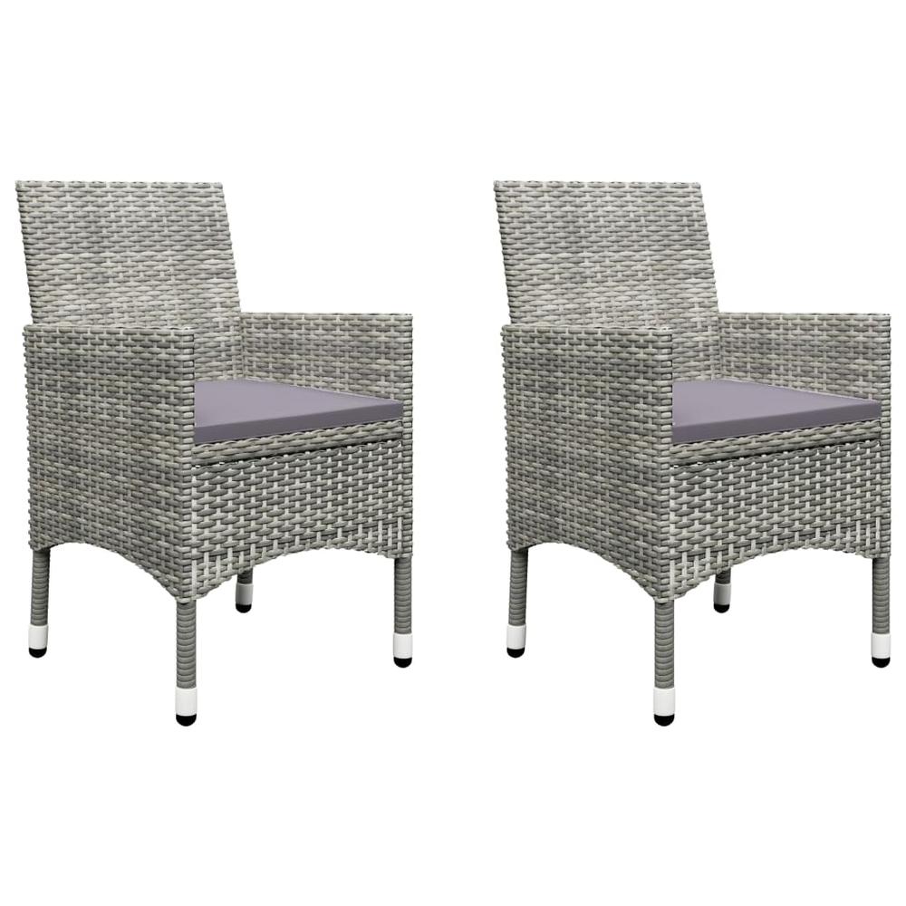 vidaXL 3 Piece Garden Bistro Set Poly Rattan and Tempered Glass Gray 8379. Picture 2