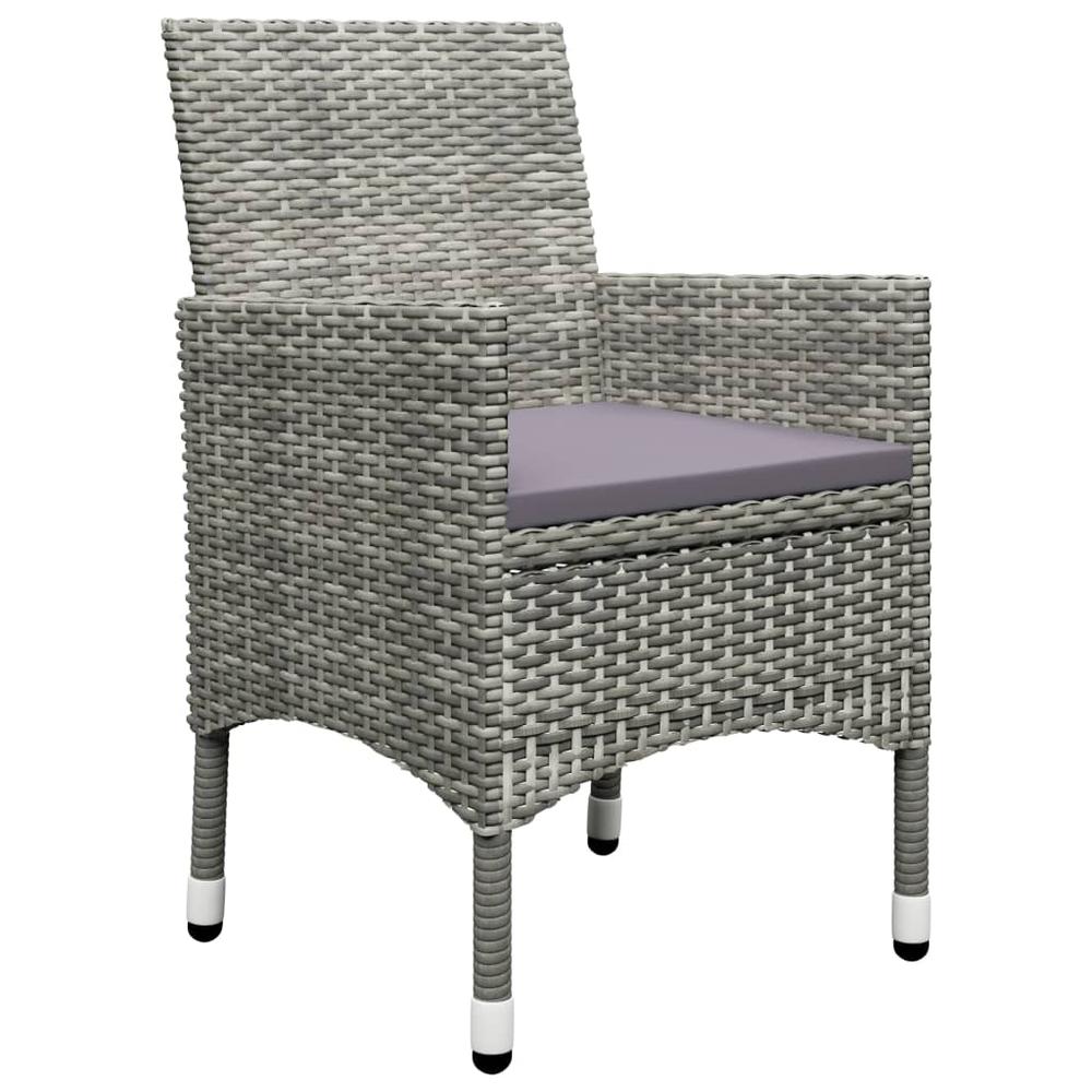 vidaXL 3 Piece Garden Bistro Set Poly Rattan and Tempered Glass Gray 8379. Picture 3