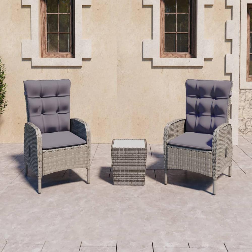 3 Piece Patio Bistro Set Poly Rattan and Glass Gray. Picture 12
