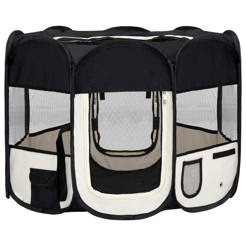 Foldable Dog Playpen with Carrying Bag Black 35.4"x35.4"x22.8". Picture 1