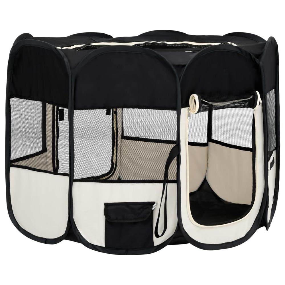 Foldable Dog Playpen with Carrying Bag Black 35.4"x35.4"x22.8". Picture 2