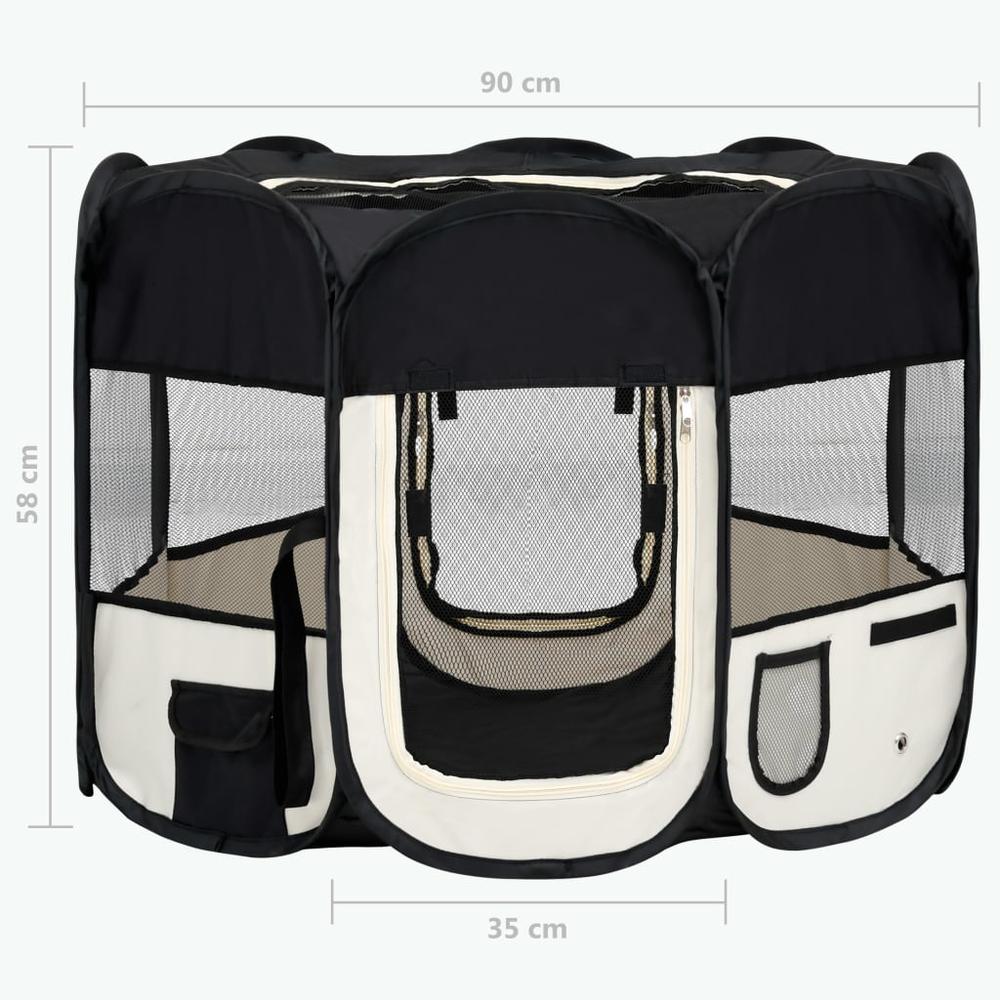 Foldable Dog Playpen with Carrying Bag Black 35.4"x35.4"x22.8". Picture 10