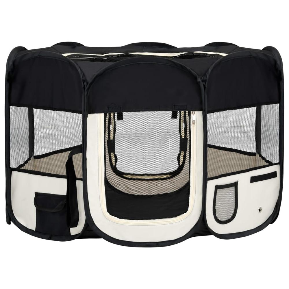 Foldable Dog Playpen with Carrying Bag Black 43.3"x43.3"x22.8". Picture 1