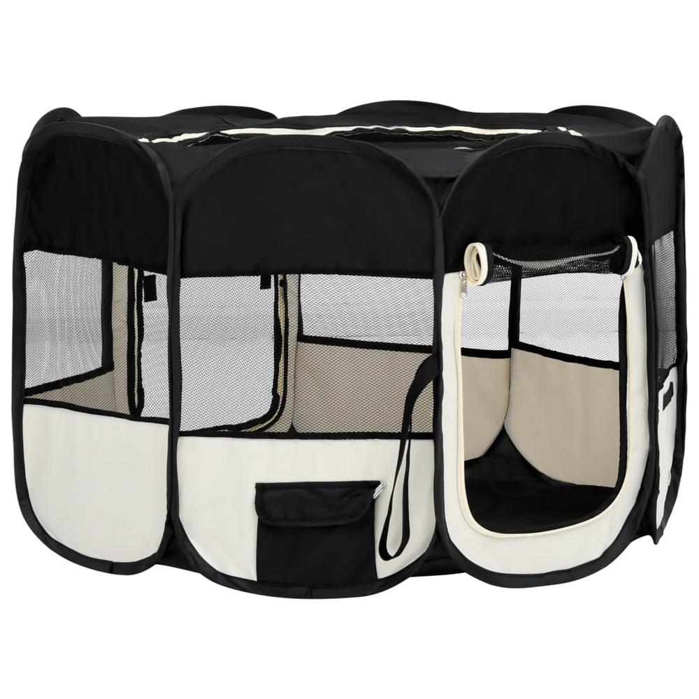 Foldable Dog Playpen with Carrying Bag Black 43.3"x43.3"x22.8". Picture 2