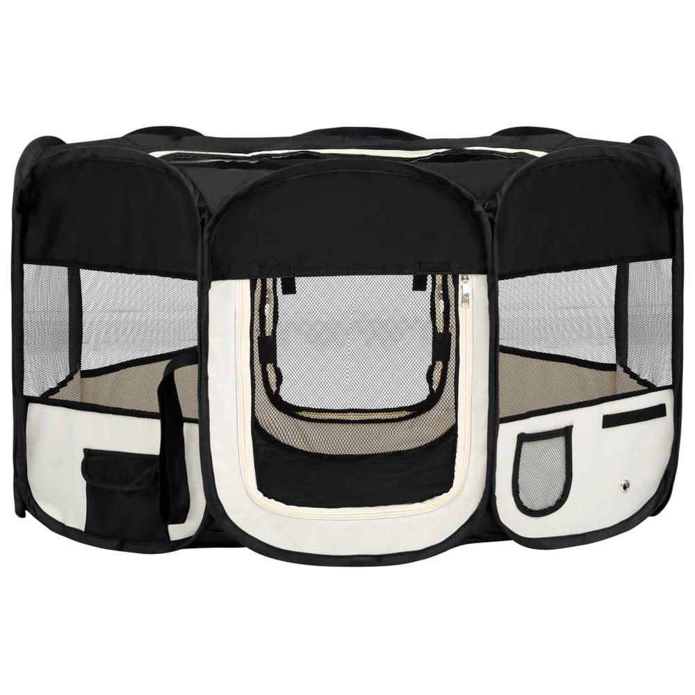 Foldable Dog Playpen with Carrying Bag Black 57.1"x57.1"x24". Picture 1