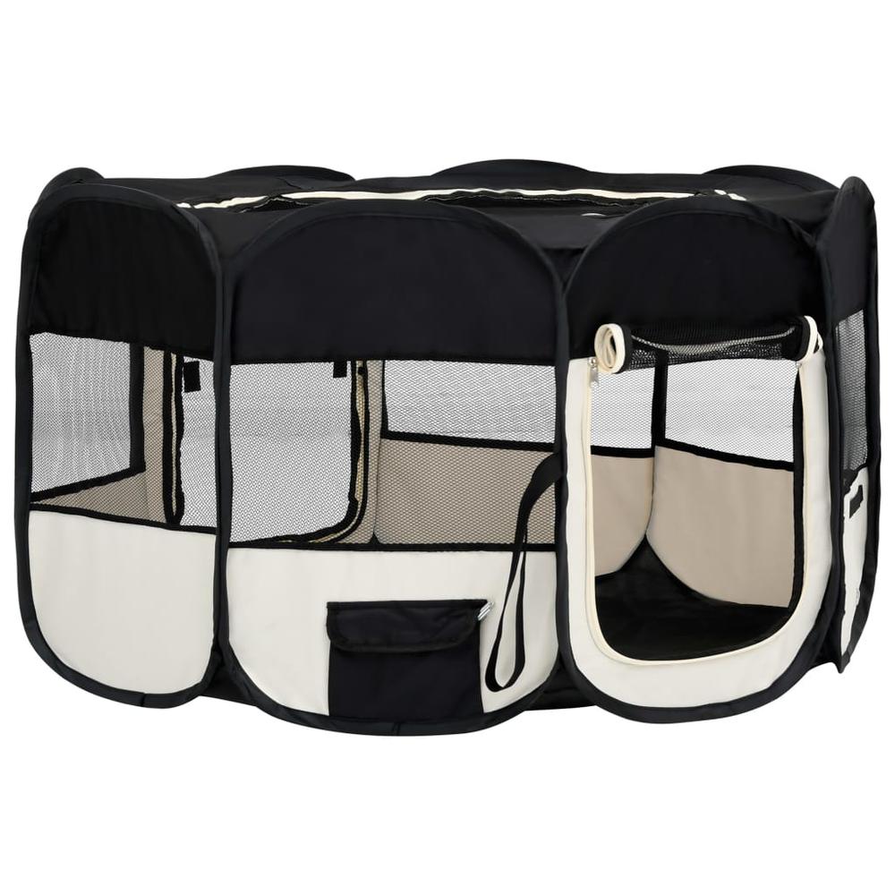 Foldable Dog Playpen with Carrying Bag Black 57.1"x57.1"x24". Picture 2