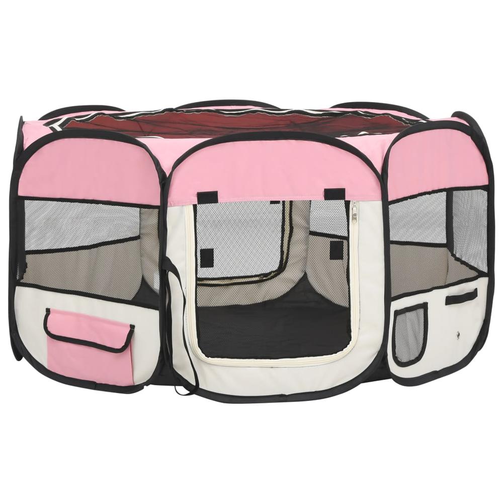 Foldable Dog Playpen with Carrying Bag Pink 49.2"x49.2"x24". Picture 1