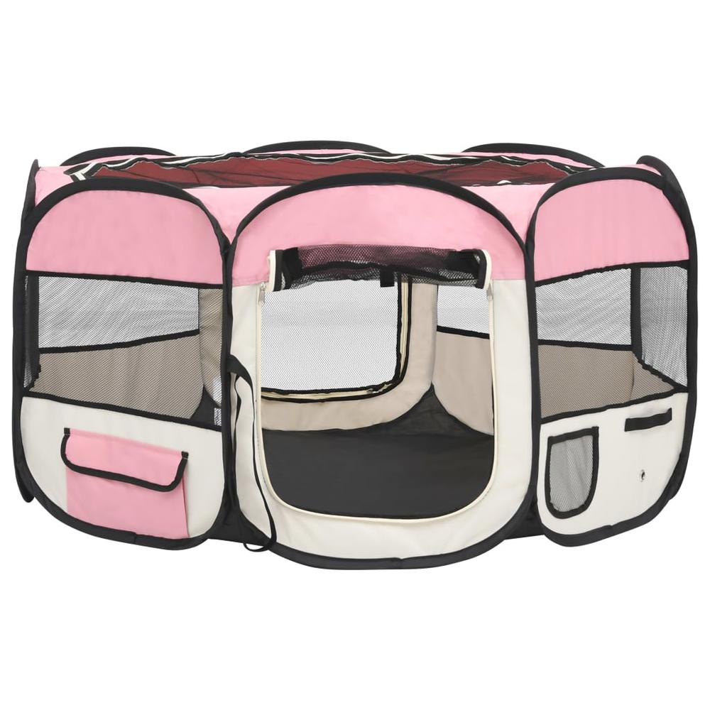 Foldable Dog Playpen with Carrying Bag Pink 49.2"x49.2"x24". Picture 2