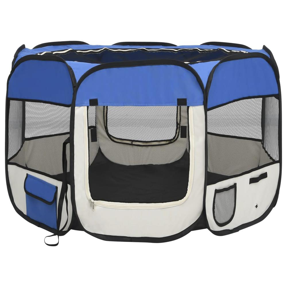 Foldable Dog Playpen with Carrying Bag Blue 35.4"x35.4"x22.8". Picture 1