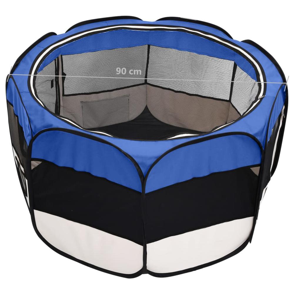 Foldable Dog Playpen with Carrying Bag Blue 35.4"x35.4"x22.8". Picture 11