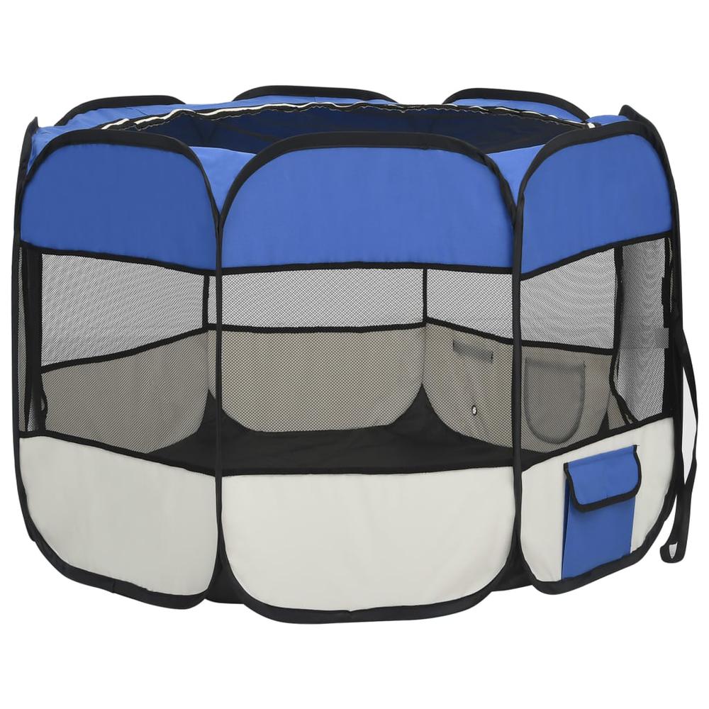 Foldable Dog Playpen with Carrying Bag Blue 35.4"x35.4"x22.8". Picture 3