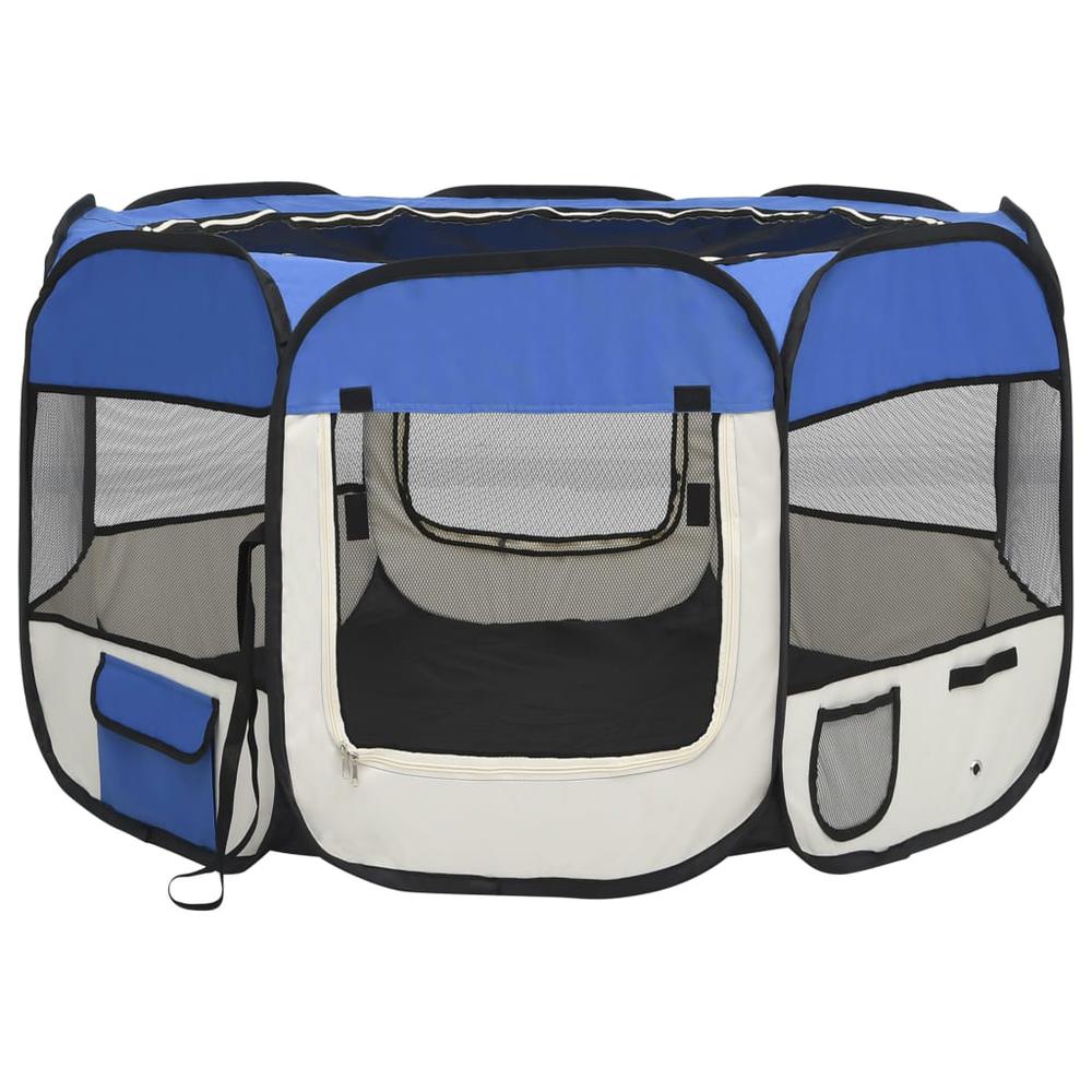 Foldable Dog Playpen with Carrying Bag Blue 43.3"x43.3"x22.8". Picture 1